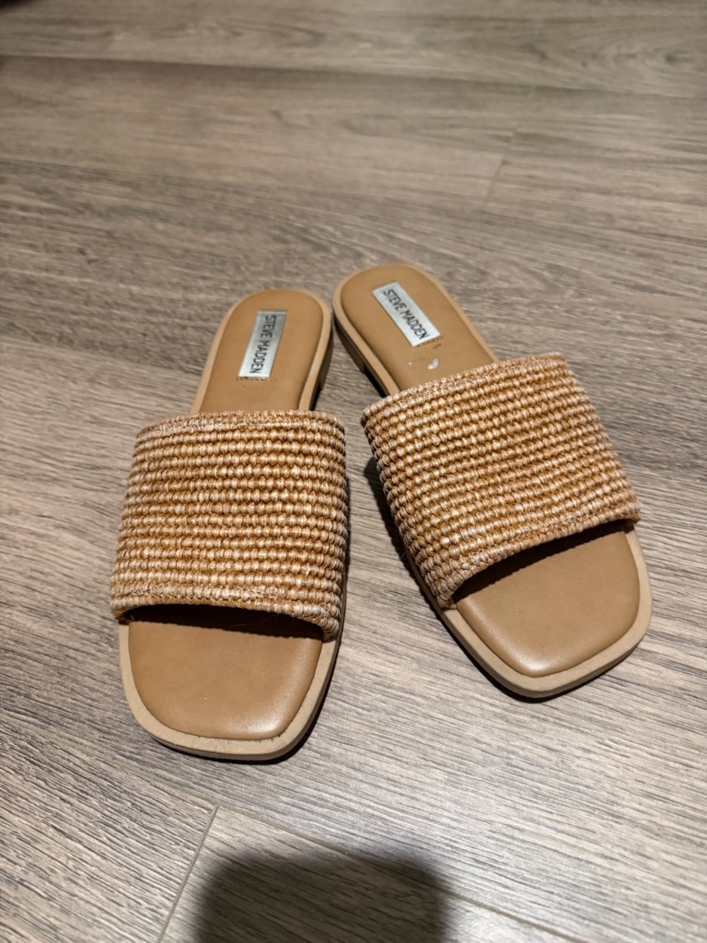 Steve Madden Woven Tan Slide Mules